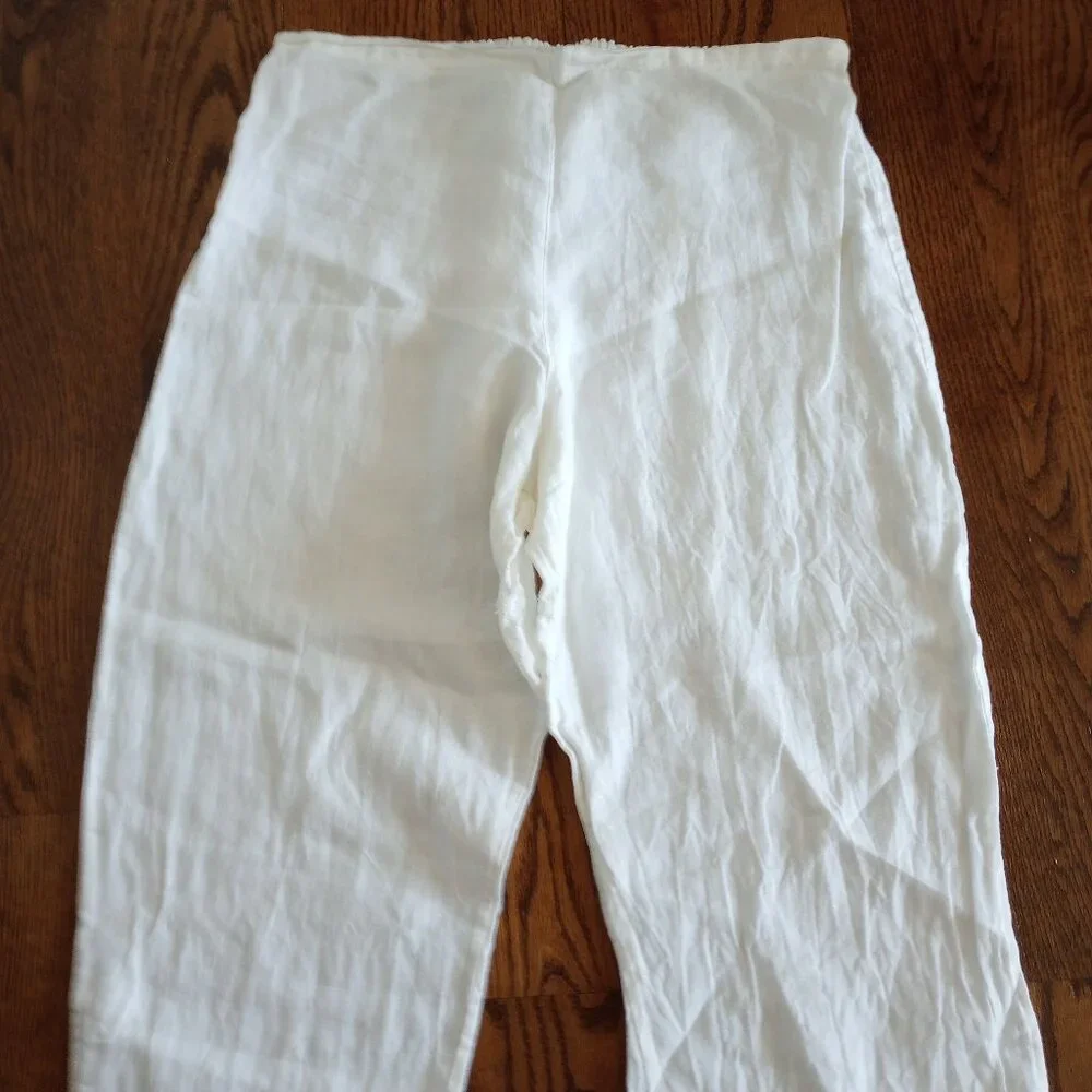 Bryn Walker White 100% Linen Pull On Pants - Picture 2 of 7